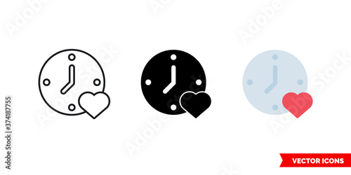 Love time icon of 3 types color, black and white, outline. Isolated vector sign symbol.