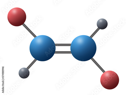 3d illustration of Cis–trans isomerism.   geometric or configurational isomerism. trans indicates that the functional groups are on opposing side of the carbon chain. photo