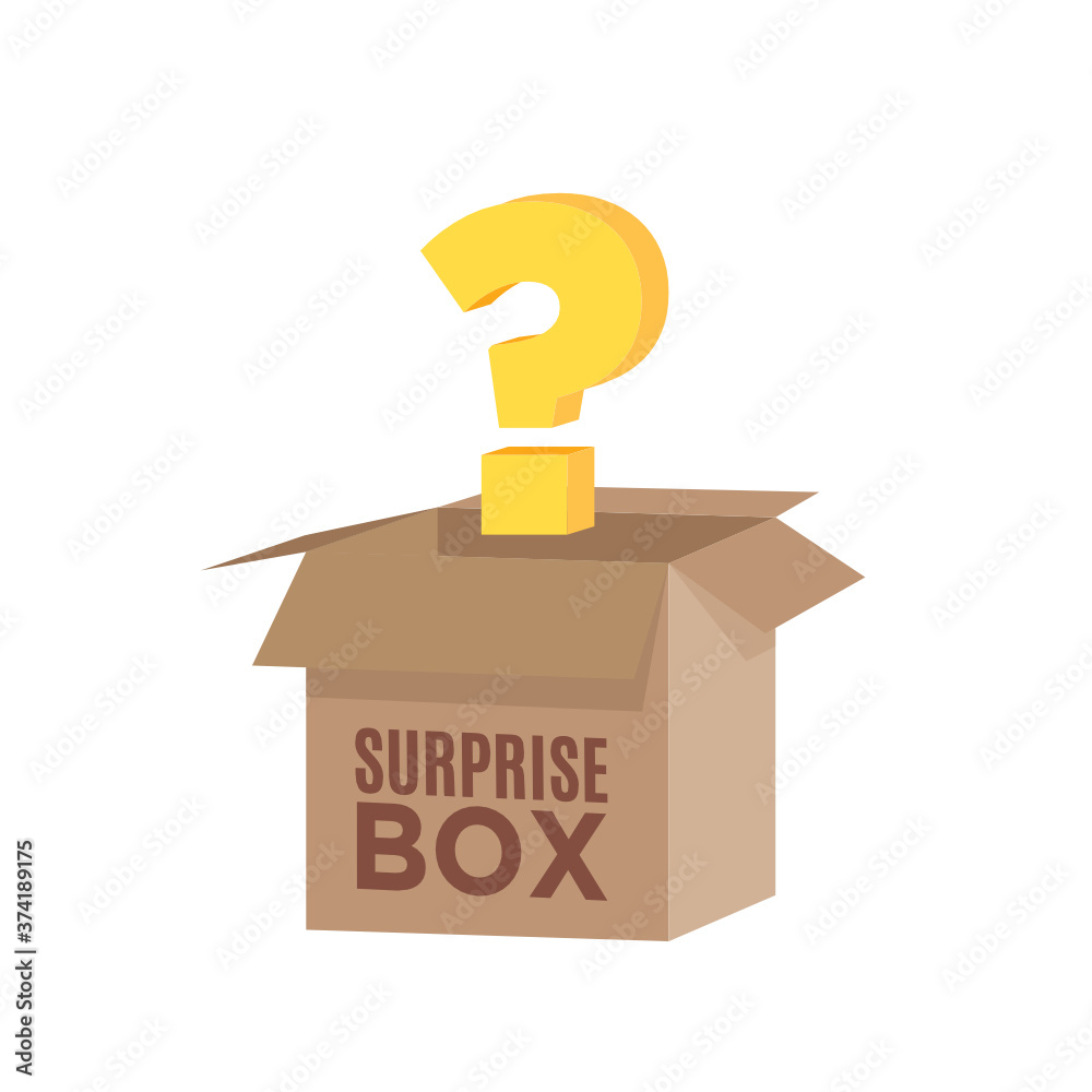 Surprise Box, Mystery Box, Question Cardboard Box Vector Icon Illustration Background Surprise Box, Mystery Box, Question Cardboard Box Vector Icon Illustration Background