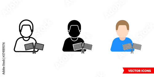 Race driver icon of 3 types color, black and white, outline. Isolated vector sign symbol.
