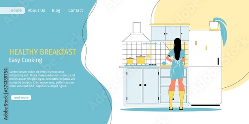 Young woman preparing delicious tasty vegetarian healthy breakfast at home kitchen. Easy cooking. Proper nutrition, dieting, vegan meal. Daily life. Healthy habits. Landing page design template