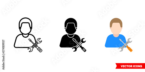 Repairer icon of 3 types color, black and white, outline. Isolated vector sign symbol.