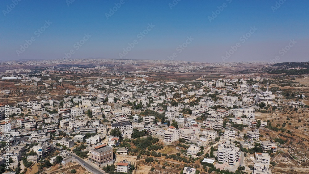 Fototapeta premium Aerial View over Palestinian Town Biddu Near Jerusalem Drone, August,2020,Israel