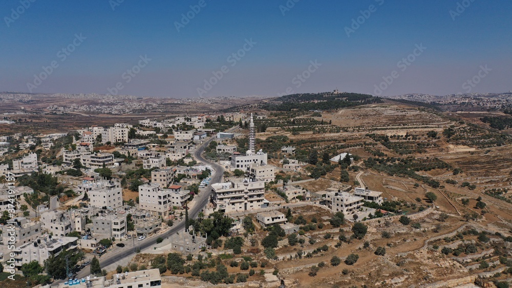 Aerial View over Mosque in Palestine Town Biddu,Near Jerusalem
Jerusalem Hills, Drone, August,2020,Israel
