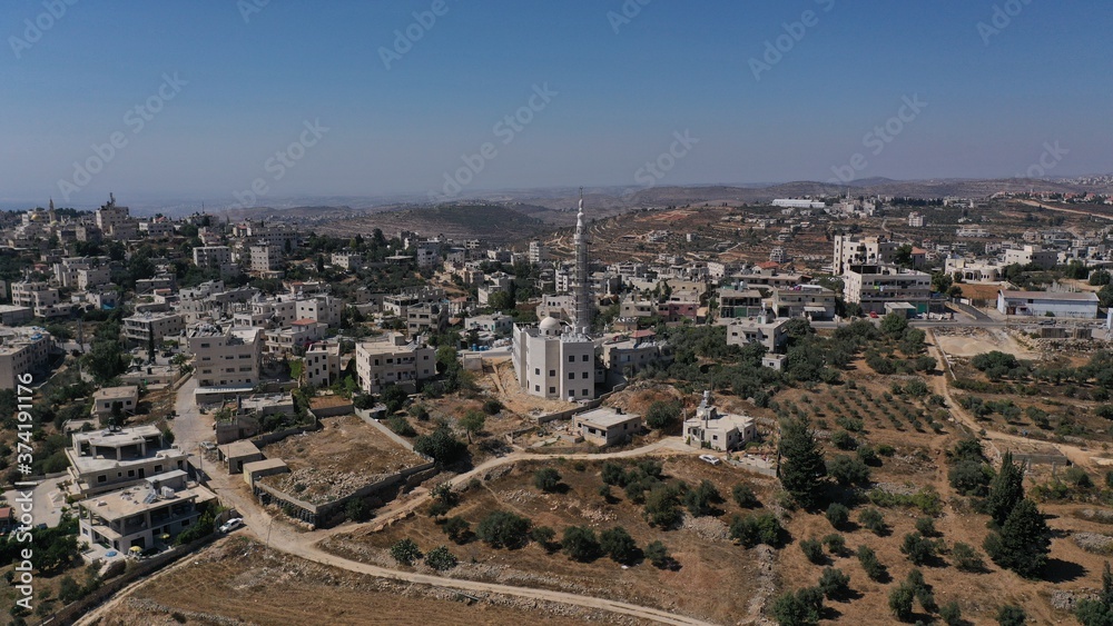 Aerial View over Mosque in Palestine Town Biddu,Near Jerusalem
Jerusalem Hills, Drone, August,2020,Israel
