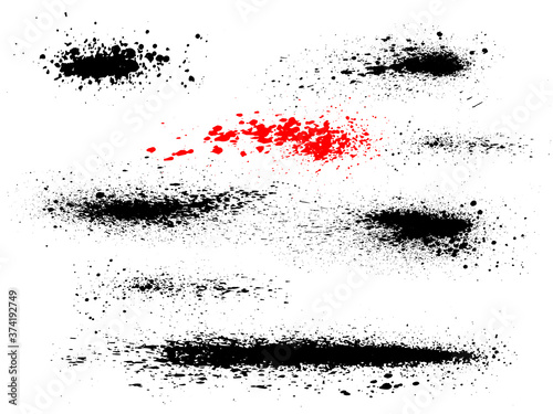 Vector black and white ink splash, blot and brush stroke, spot, spray, smudge, spatter, splatter, drip, drop, ink blob Grunge textured elements for design, background.