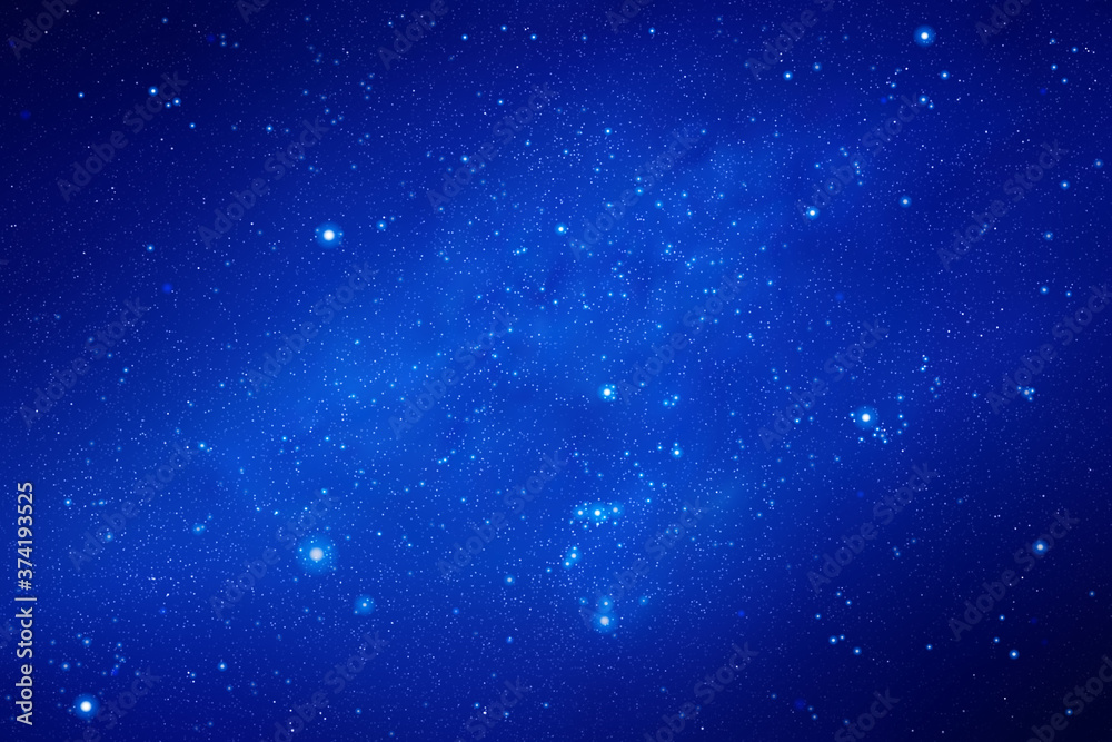 Space background with night starry sky and Milky Way. Vector illustration with our galaxy in cosmos. Dark blue backdrop with fragment of universe