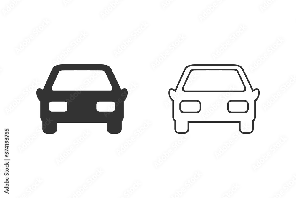 Car front simple line icon set. Vector illustration