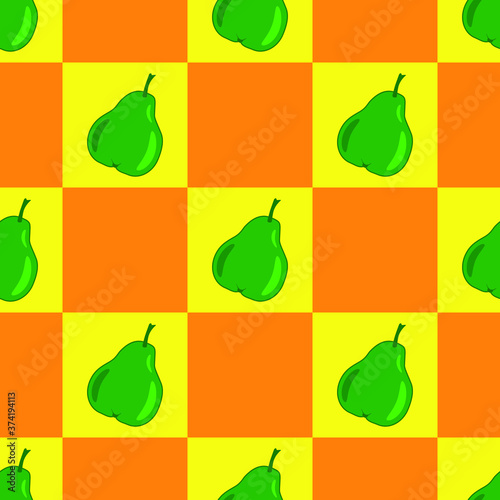 seamless pattern with pears on yellow-orange background