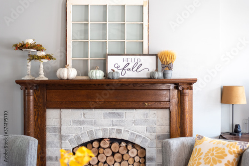 Stylish fall decorations on the mantel