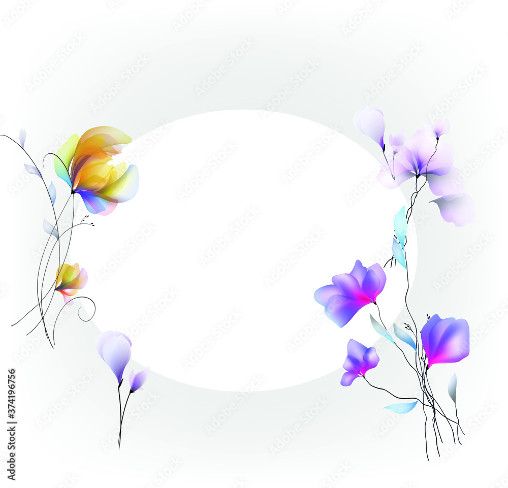 watercolor flowers vignette colorful template for design vintage blooming background 