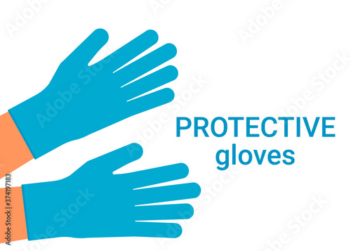 Protection of human hands with individual gloves from viruses and bacteria. Hands of people in protective gloves. Vector flat illustration