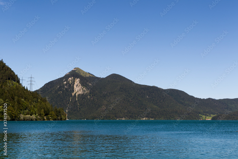 View of the lake and the lakeside of Walchensee in Bavaria