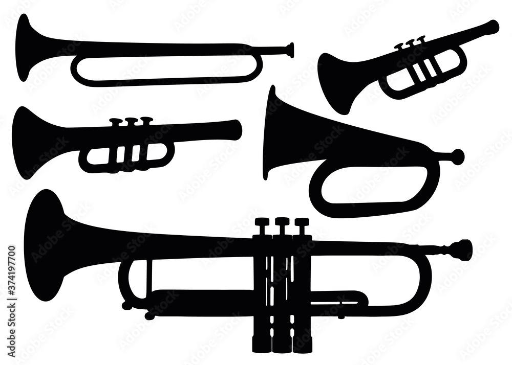 Naklejka premium Trombones and musical pipes in the set.