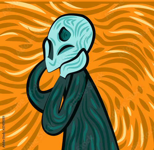 expressionist design of a shouting worried man
