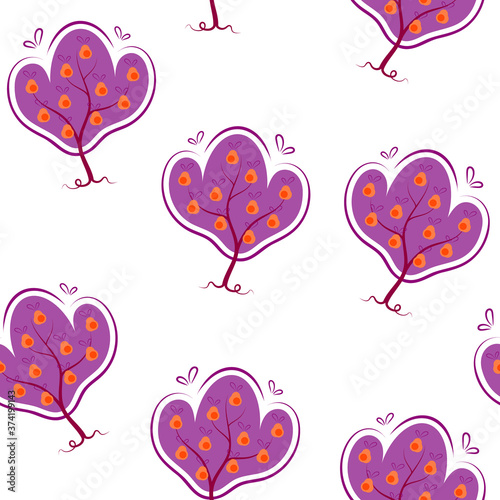 Seamless pattern with pear trees. Summer or autumn illustration on white background. Background for fabric  or children illustration. Symbol of harvest time and organic food. 