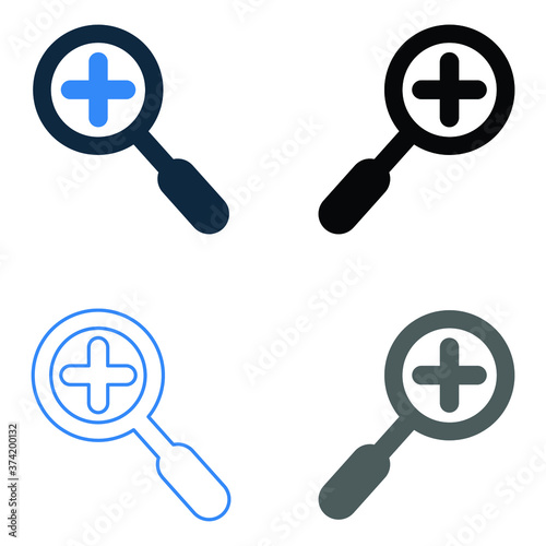 Plus sign, zoom, magnifier icon. Vector design on isolated white background