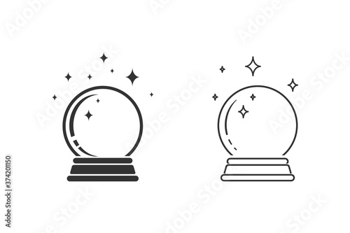 Crystal Ball Magic Line Icon Set Vector Logo Template