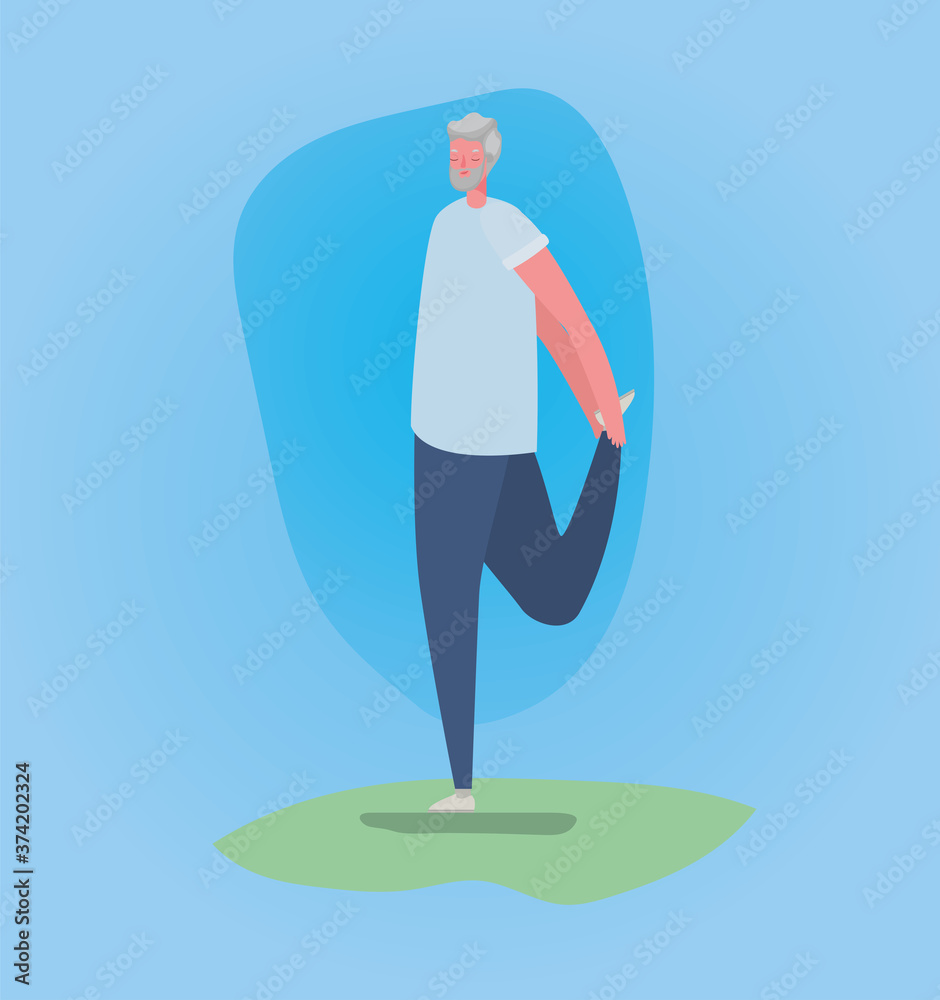 Senior man cartoon with sportswear doing yoga design, Activity theme Vector illustration Senior man cartoon with sportswear doing yoga design, Activity theme Vector illustration