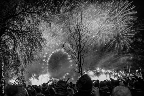 Fireworks during new years eve at the London eye - UK