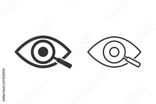 Magnifier with eye outline line icon set. Find icon, investigate concept symbol. Eye with magnifying glass. Appearance, aspect, look, view, creative vision icon for web and mobile – stock vector