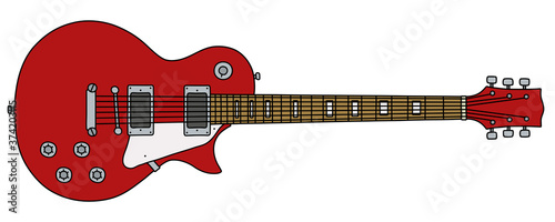 The vectorized hand drawing of a classic red electric guitar
