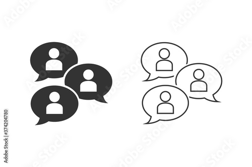 Group chat bubbles or forum discussion with multiple people chatting flat vector line icon set for apps