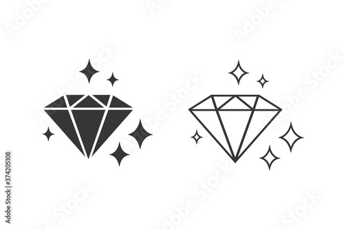 Diamond with sparkles line icon set. Gemstone symbol. Vector