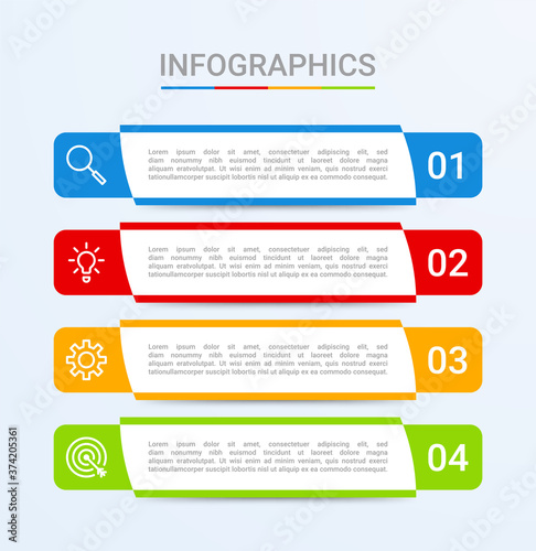 Business data visualization, infographic template with 4 steps on blue background, vector illustration