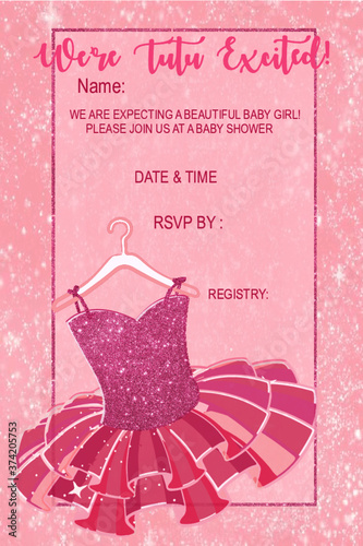 Pink fashion tutu Baby shower invite card