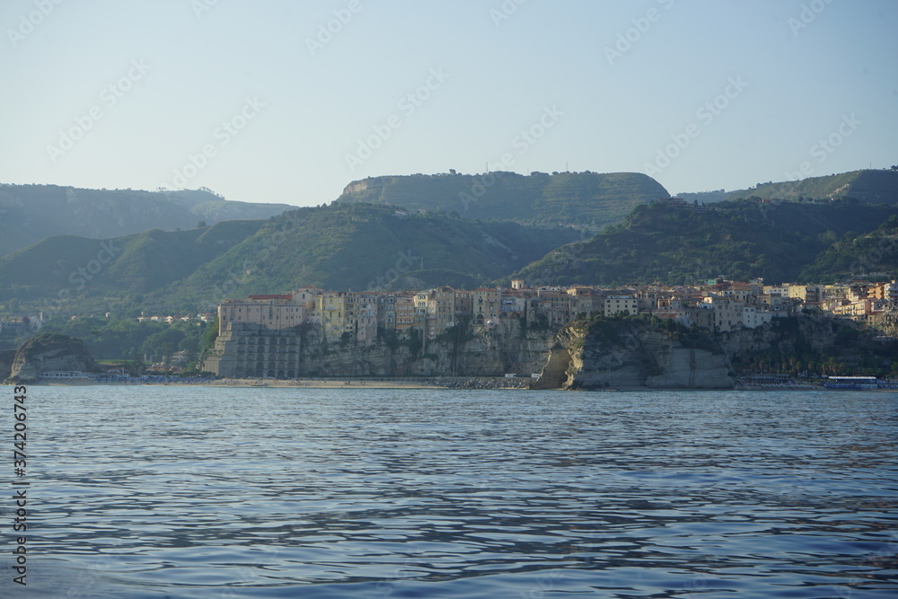 Panoramic view of Tropea city, Calabria, Italy. Tropea seen from the sea.