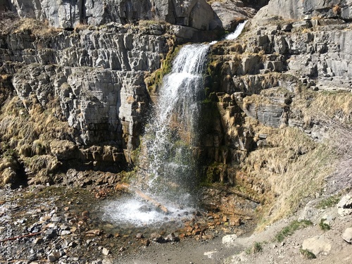 Waterfall from a distance in the mountains