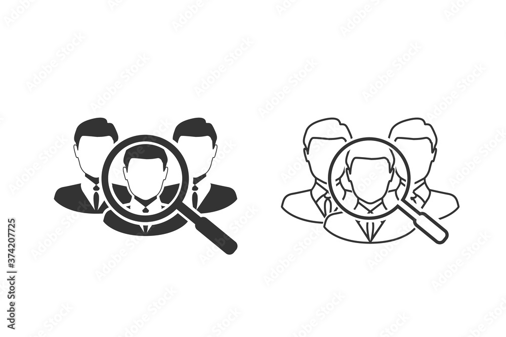 Find the right person for the job concept with business, businessman line icon set. Vector illustration Find the right person for the job concept with business, businessman line icon set. Vector illustration