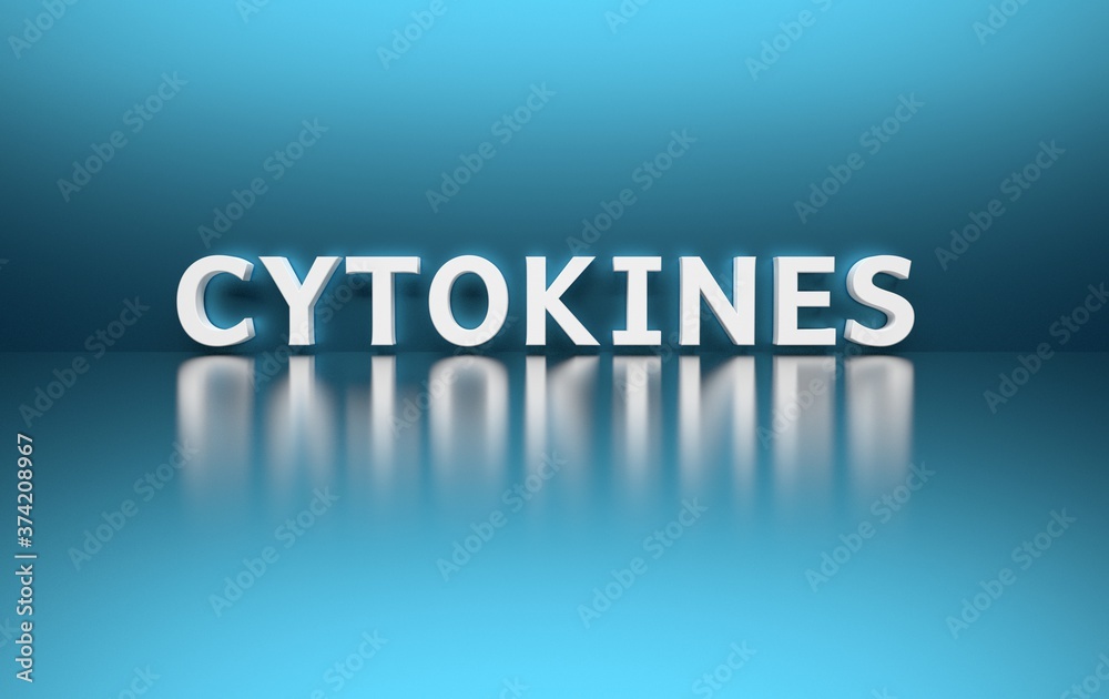 Scientific medical term - Cytokines - written in bold white letters on blue background Scientific medical term - Cytokines - written in bold white letters on blue background