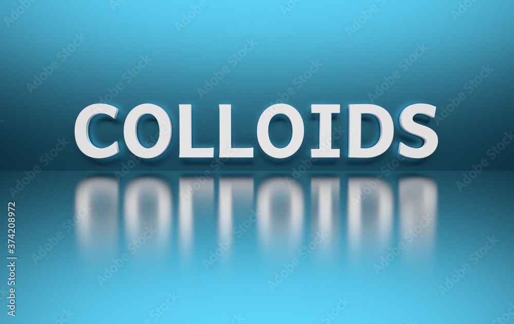 Word Colloids written in bold white letters on blue shiny reflective background