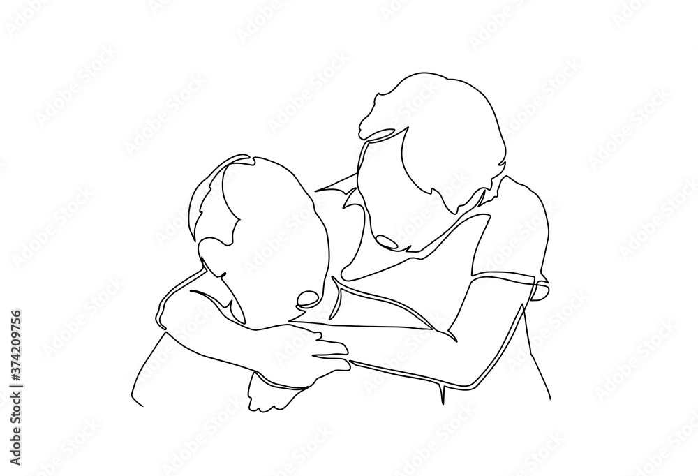 Elderly couple in continuous line art drawing style. Romantic elderly couple. Old grandfather and grandmother. Continuous one line drawing. Happy grandparents isolated on white background