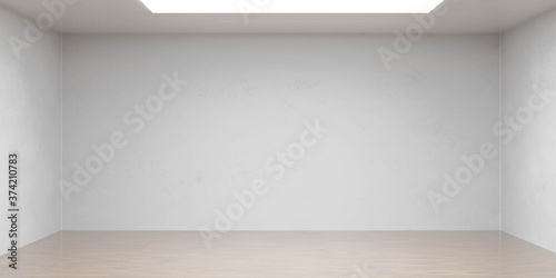 Fototapeta Naklejka Na Ścianę i Meble -  Empty white wall and wooden floor copy space background 3d render illustration