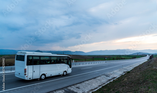 Bus in motion on the highway