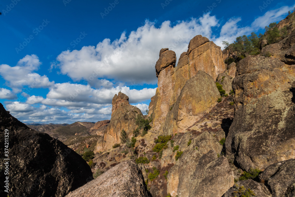 Flow-Banded Rhyolite Volcanic Spires on The High Peaks Trail, Pinnacles National Park, California, USA