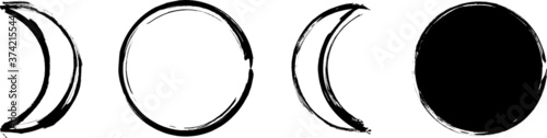 The glyphs of the Moon. Set of the Astrological symbols. Black ink handwriting. Vector	