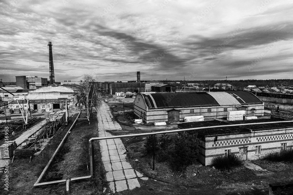 Obraz premium Industrial landsccape of small woodworking factory