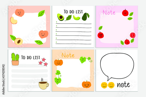 Set of the to-do list  note and other kids stationery. Isolated. Vector 