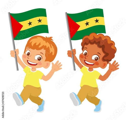 Sao Tome and Principe flag in hand set photo