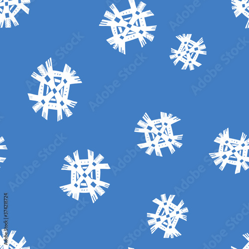 Cute and funny hand drawn blue snowflakes seamless pattern for textile, wrapping paper, coverage and other design.