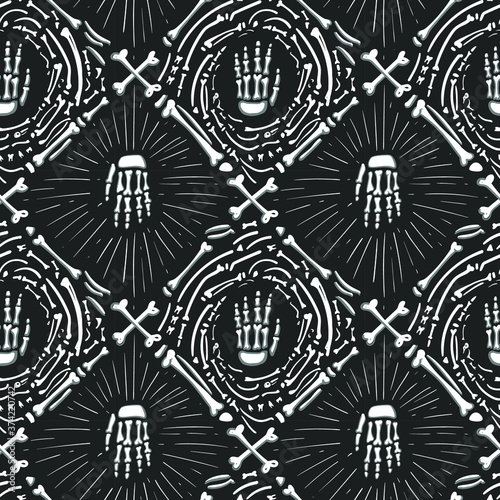 Halloween doodle pattern with bones. Seamles vector hand drawn