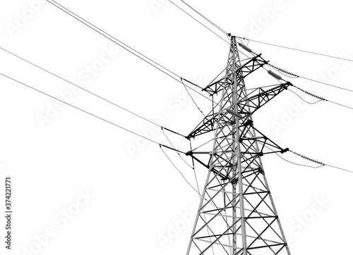 High voltage tower isolated on white. Electric power transmission photo