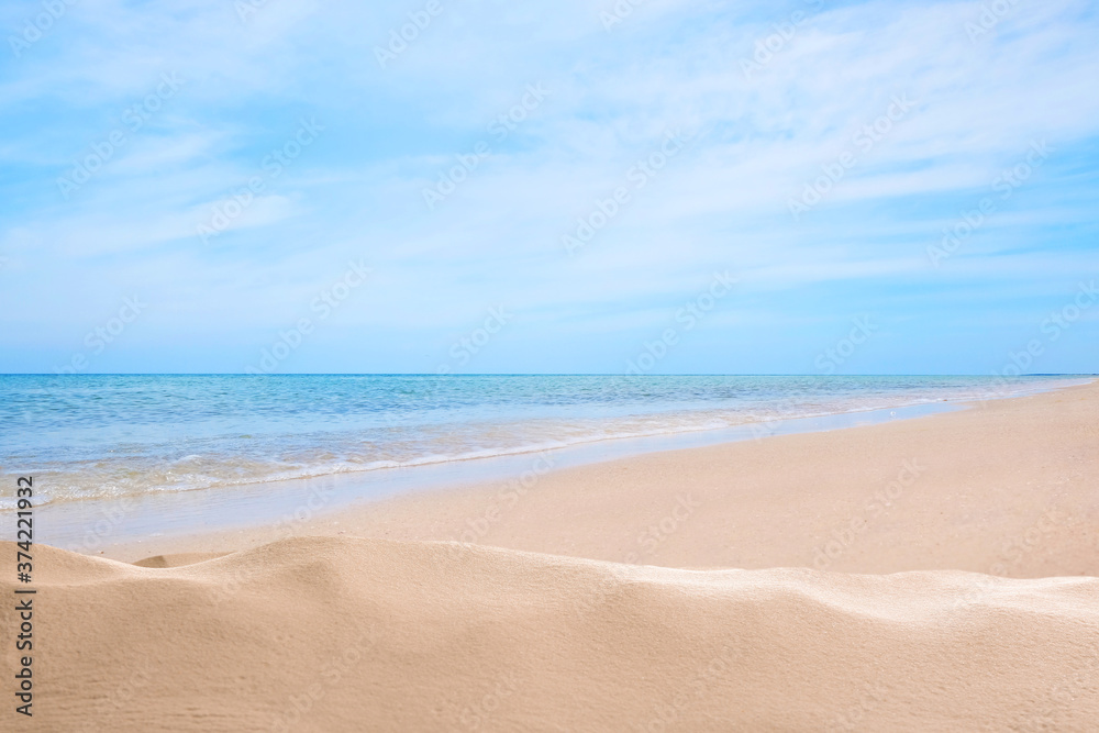 Beautiful beach with golden sand near sea Beautiful beach with golden sand near sea