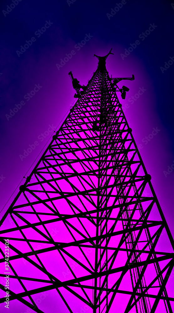 Radio tower in Frisco. low angled shot with bright contrast colors Radio tower in Frisco. low angled shot with bright contrast colors