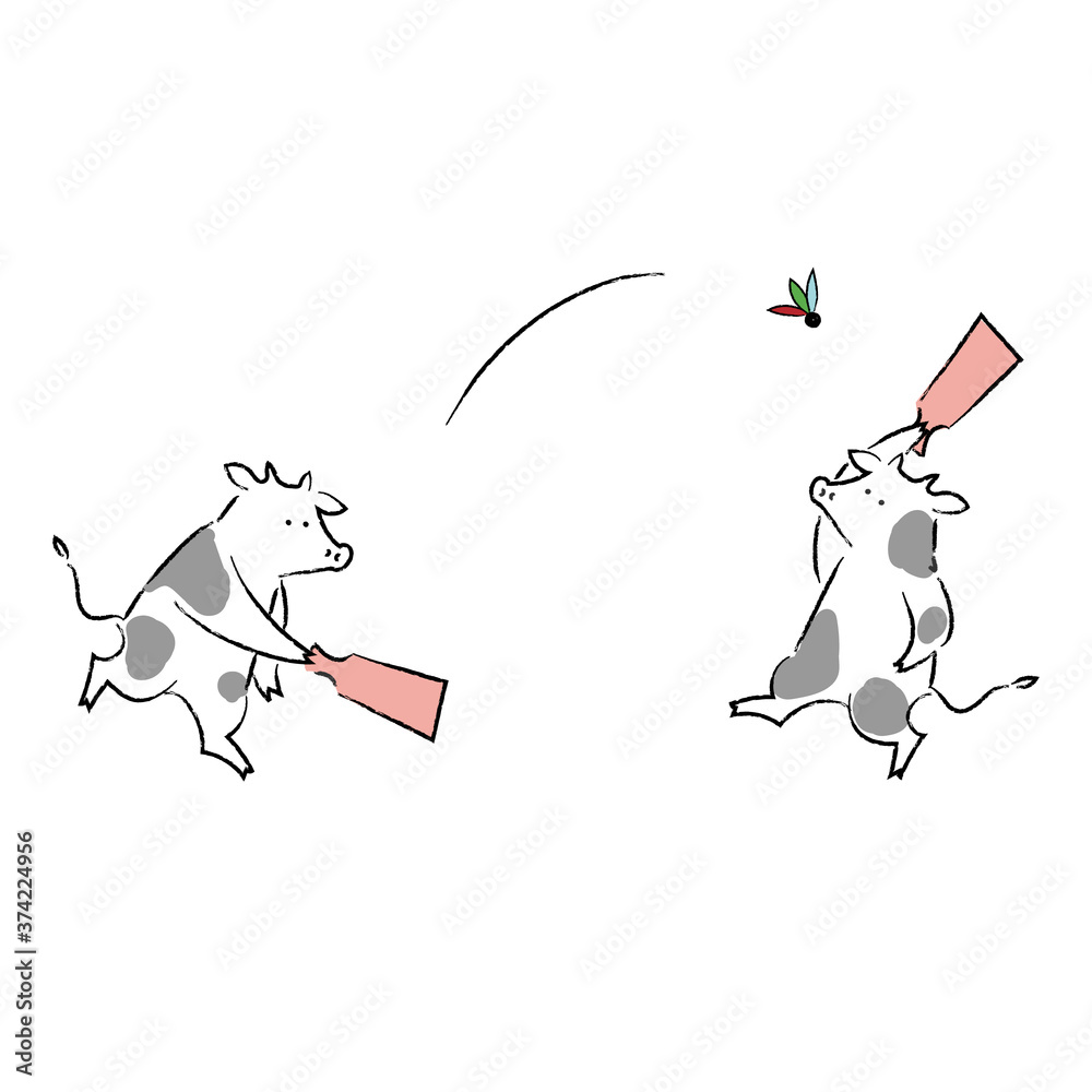 羽子板で遊ぶ二頭の牛stock Vector Adobe Stock 羽子板で遊ぶ二頭の牛stock Vector Adobe Stock