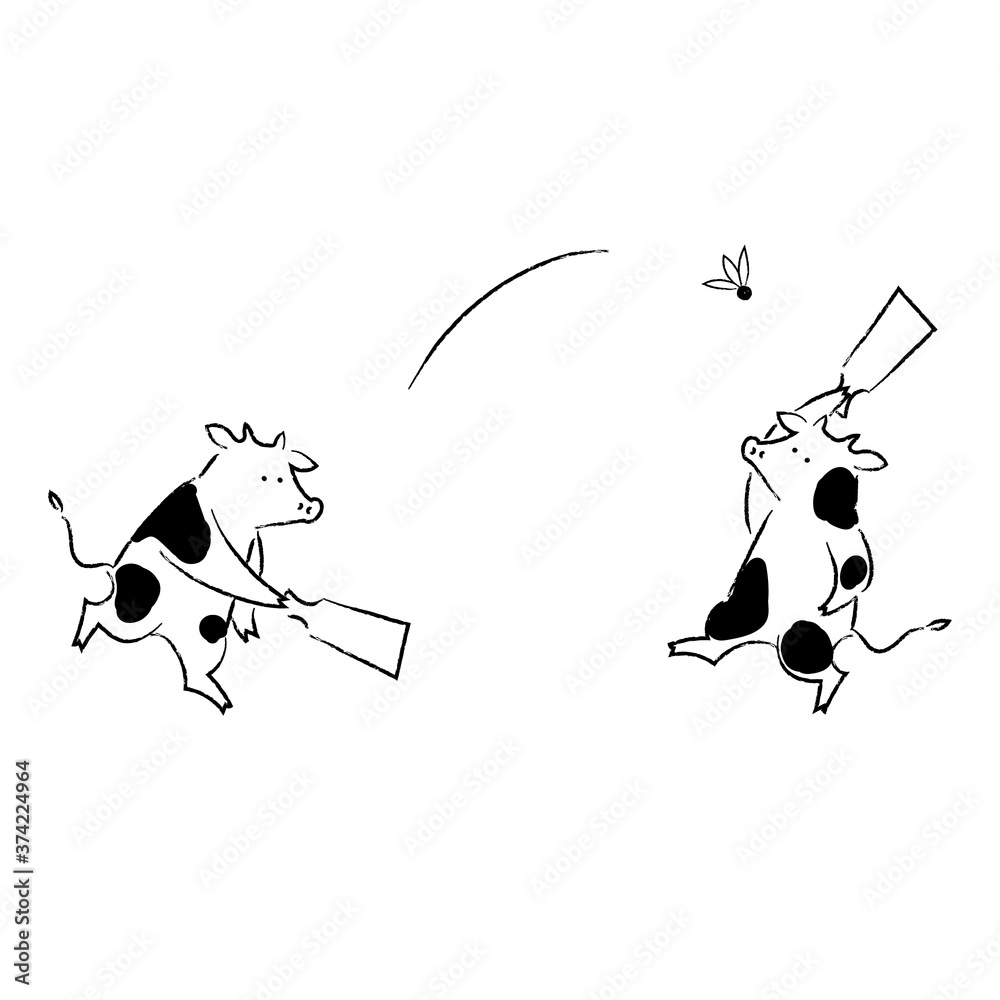 羽子板で遊ぶ二頭の牛モノトーンstock Vector Adobe Stock 羽子板で遊ぶ二頭の牛モノトーンstock Vector Adobe Stock